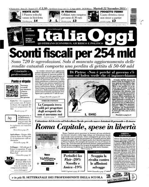 Italia oggi : quotidiano di economia finanza e politica